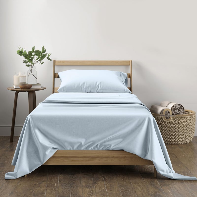Thread Spread 100% Cotton Bed Sheets Twin XL Set - 400 Thread Count Cotton Twin XL Sheets Only, 3 PC Set (Light Blue), Soft, Breathable, Cooling, Sateen Weave 16" Deep Pocket Bedsheet for Hot Sleepers - Image 1